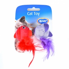 DUVO+ Игрушка для кошек с кошачьей мятой "Плюшевые птицы с перьями", мультиколор, 13х10х3,5см